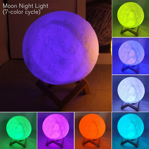 Moon Night Light – 7-Colour 3D LED Moon Lamp with Stand